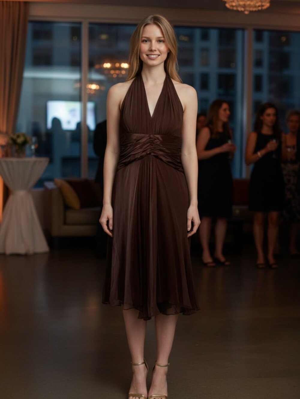 Brown Silk Halter Dress